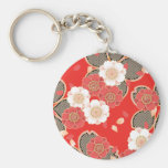 Cute Vintage Floral Red White Vector Keychain