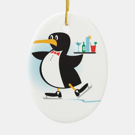 cute waiter penguin on skates christmas tree ornament