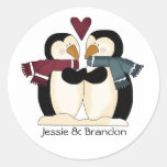 Cute Wedding Penguins Envelope Seal Round Sticker