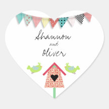 Cute Whimsical Birds And Birdhouse Envelope Seal Stickers