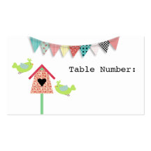 Cute Whimsical Birds And Birdhouse Table Number Business Card Templates