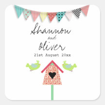Cute Whimsical Birds And Birdhouse Wedding Favour Stickers