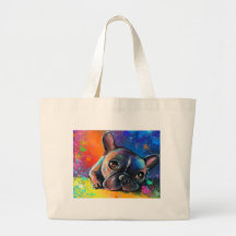 Cute Whimsical French Bulldog dog puppy Novikova Canvas Bags