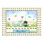 Cute Whimsical Kitty Puppy Ladybug Invitation