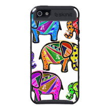 Cute whimsical tribal patterns colourful elephants