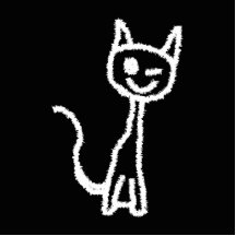 Cute White Cat Cartoon. On Black. Photo Cutouts