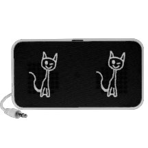 Cute White Cat Cartoon. On Black. Travel Speaker