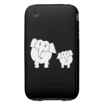 Cute White Elephants on Black. Cartoon. Tough iPhone 3 Covers