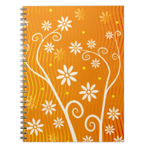 Cute White Flowers on Orange Background Notebook