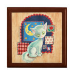 Cute White Kitten and Quilt Patchwork Art Trinket Boxes