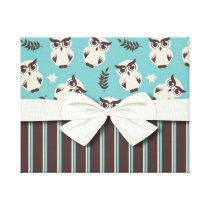 cute white owl pattern and stripes canvas prints