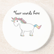 Cute white rainbow unicorn coaster