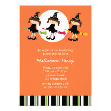 Cute Witches Halloween Party Invitations