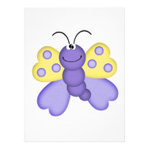 cute yellow and purple happy butterfly cartoon custom invite