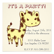Cute Yellow Giraffe Birthday Party Invitation