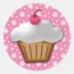 Cutout Cupcake with Pink Cherry on Top Round Sticker