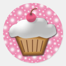 Cutout Cupcake with Pink Cherry on Top Round Sticker