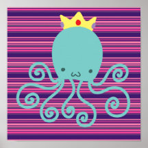 Cyan Octopus Princess Posters