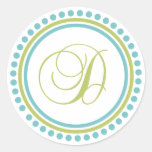 D Monogram (Chartreuse / Teal Dot Circle) Round Sticker