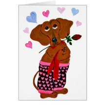 Dachshund In Pink Heart Shorts Cards