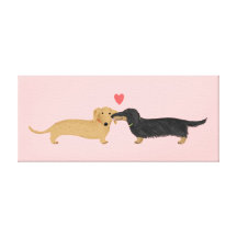 Dachshund Kiss with Heart Gallery Wrap Canvas