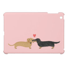 Dachshund Kiss with Heart on Pink