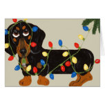 Dachshund Tangled In Christmas Lights Blk/Tan Greeting Cards