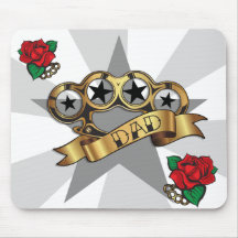 Dad Tattoo Style Brass Knuckles and Roses Mousepad