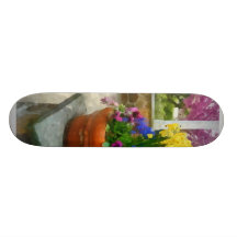 Daffodils and Pansies in Flowerpot Skateboard Deck