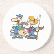 dairy farmers with silly cow cartoon drink coasters