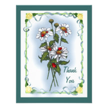 Daisies, Ladybugs: Thank You: Nature Art Invitations