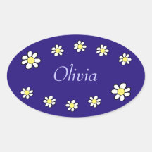 Daisies on a Dark Blue Background Oval Sticker