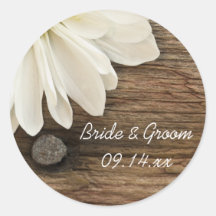 Daisy and Barn Wood Country Wedding Envelope Seals Round Stickers
