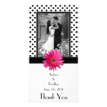 Daisy Black White Polka Dot Wedding Photocard Custom Photo Card
