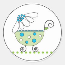Daisy Carriage Baby Invitation or Favour Sticker