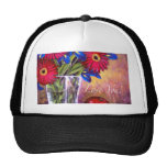 Daisy Iris Flowers Vase Painting Art - Multi Mesh Hat