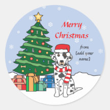 Dalmatian and Christmas Tree Round Stickers