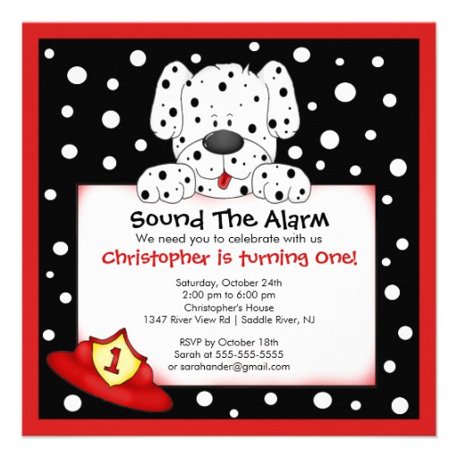 Dalmatian Fireman Birthday Party Personalized Invites