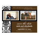 Damask 2-Photo Brown-Black-White Save the Date Post Card