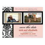 Damask 2-Photo Pink-Black-White Save the Date Postcard