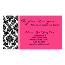 Damask and Hot Pink Elegant Trendy Business Card