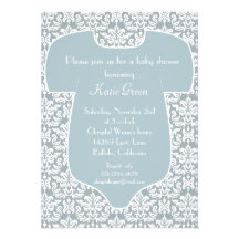 Damask Baby Shower Invitation - Blue