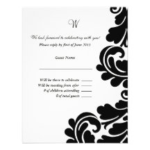 Damask Black and White Wedding RSVP with monogram Personalized Announcements