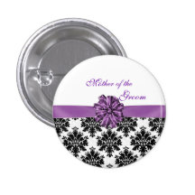 Damask black white purple bow Mother of the Groom Buttons
