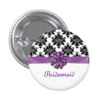 Damask black white purple bow Wedding Bridesmaid Pins