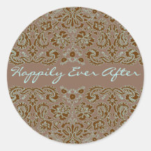 Damask Blue and Brown Wedding More Brown Stickers