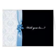 Damask blue Will you be my bridesmaid card