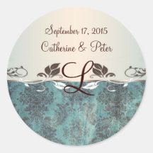 Damask bluish green brown monogram Sticker