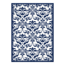 Damask Border with Double Frame (Navy & White) Personalised Announcement