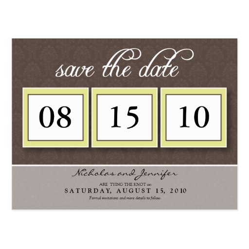 Damask Box Trio Save the Date Postcard (chocolate)